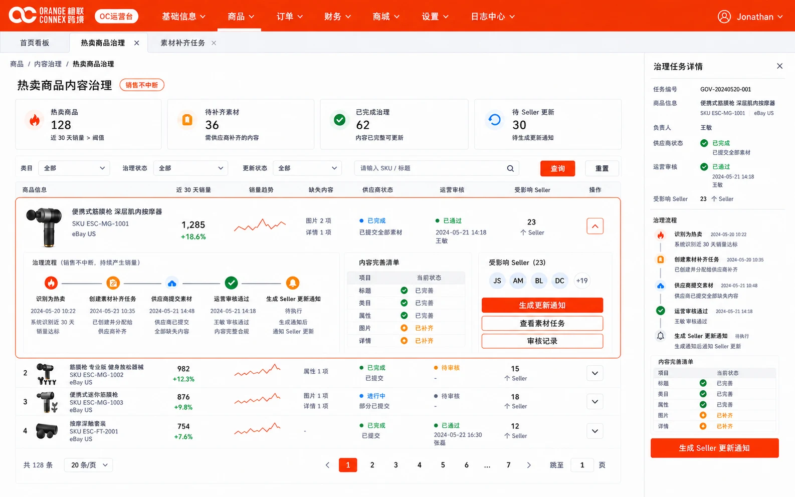 OC 运营台热卖商品内容治理界面