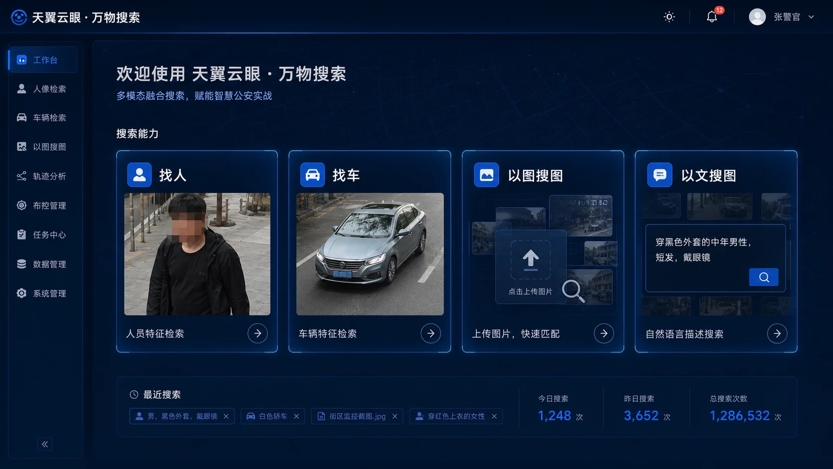 找人、找车、以图搜图和以文搜图工作台
